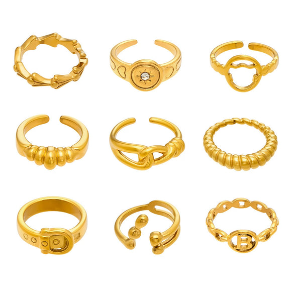 Wholesale Women's Light Luxury Geometric Stainless Steel 18K Gold Plated Ring Set Fashionable Jewelry Accessories