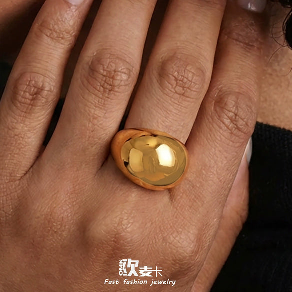 Wholesale Women's Light Luxury Geometric Stainless Steel 18K Gold Plated Ring