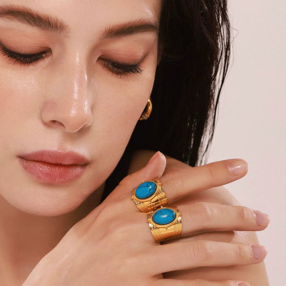 Wholesale Women's Light Luxury Geometric 316L Stainless Steel 18K Real Gold Plated Open Ring