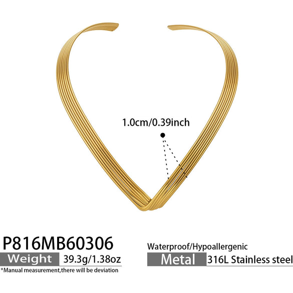 Wholesale Women's Light Luxury Geometric Stainless Steel Necklace With 18K Gold Electroplating
