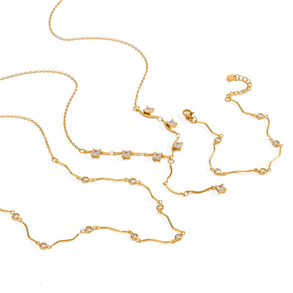 Wholesale Women's Light Luxury Geometric Stainless Steel Necklace With Rhinestone Pendant And Irregular Chain Pvd Furnace Vacuum Real Gold Plated