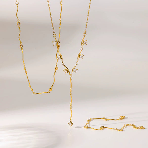 Wholesale Women's Light Luxury Geometric Stainless Steel Necklace With Rhinestone Pendant And Irregular Chain Pvd Furnace Vacuum Real Gold Plated