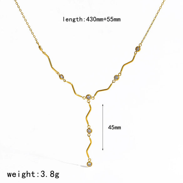 Wholesale Women's Light Luxury Geometric Stainless Steel Necklace With Rhinestone Pendant And Irregular Chain Pvd Furnace Vacuum Real Gold Plated