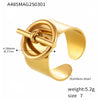 Wholesale Women's Light Luxury Geometric Stainless Steel Open Wide Face Buckle Ring With 18K Gold Plated Electroplating