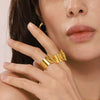 Wholesale Women's Light Luxury Geometric Stainless Steel Open Wide Face Buckle Ring With 18K Gold Plated Electroplating
