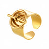 Wholesale Women's Light Luxury Geometric Stainless Steel Open Wide Face Buckle Ring With 18K Gold Plated Electroplating