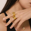 Wholesale Women's Light Luxury Geometric Stainless Steel Open Wide Face Buckle Ring With 18K Gold Plated Electroplating