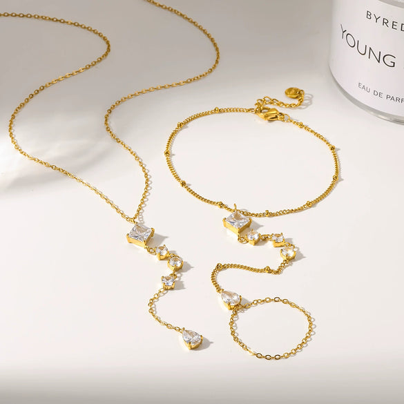 Wholesale Women's Light Luxury Geometric Stainless Steel Oshaped Chain Necklace And Bracelet Set With Pvd Furnace Vacuum Real Gold Plating