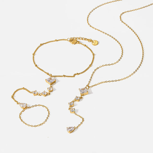 Wholesale Women's Light Luxury Geometric Stainless Steel Oshaped Chain Necklace And Bracelet Set With Pvd Furnace Vacuum Real Gold Plating