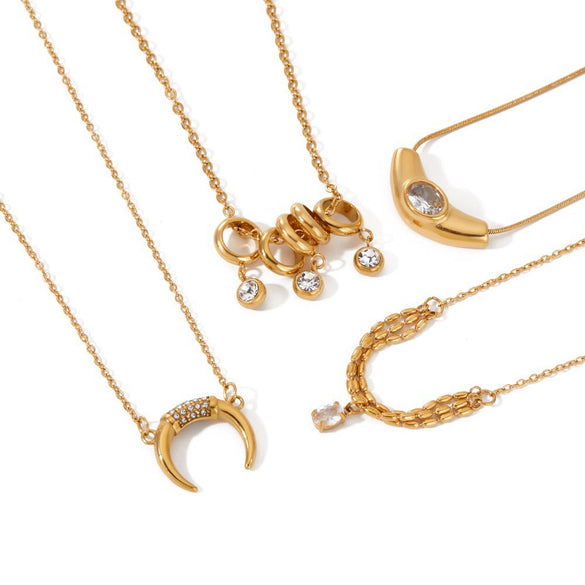 Wholesale Women's Light Luxury Geometric Stainless Steel Oshaped Chain Necklace With Diamonds And Zircon Vacuum Real Gold Plated