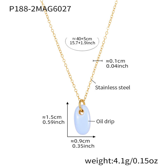 Wholesale Women's Light Luxury Geometric Stainless Steel Oval Pendant Necklace With Electroplating And Colorretaining Glaze