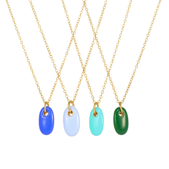 Wholesale Women's Light Luxury Geometric Stainless Steel Oval Pendant Necklace With Electroplating And Colorretaining Glaze
