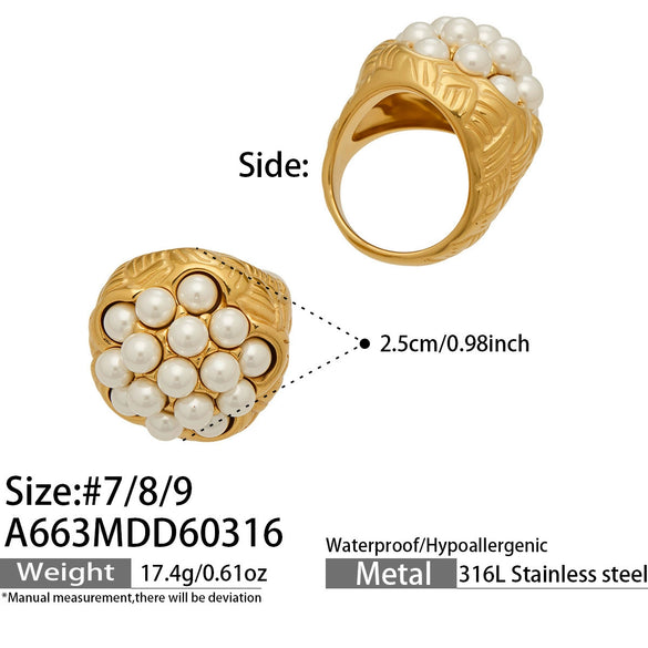 Wholesale Women's Light Luxury Geometric Stainless Steel Oval Pomegranateshaped 18K Gold Plated Ring Accessories