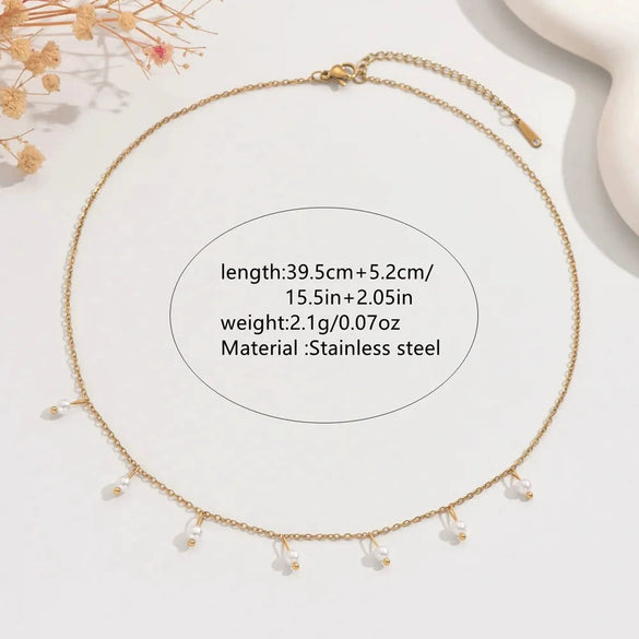 Wholesale Women's Light Luxury Geometric Stainless Steel Pearl Necklace With 18K Gold Plating And Oshaped Chain