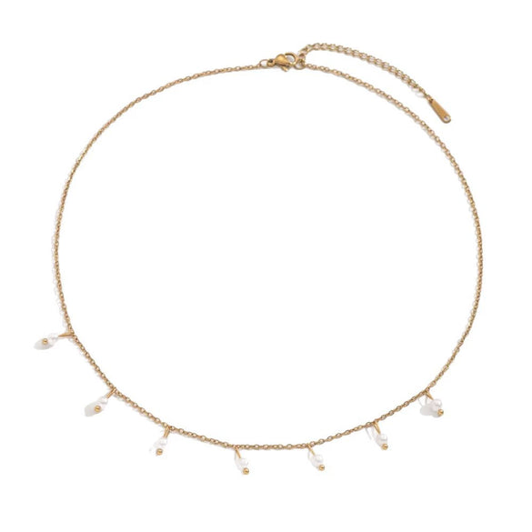 Wholesale Women's Light Luxury Geometric Stainless Steel Pearl Necklace With 18K Gold Plating And Oshaped Chain