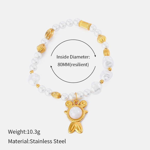 Wholesale Women's Light Luxury Geometric Stainless Steel Pearl Necklace With Polished Plating