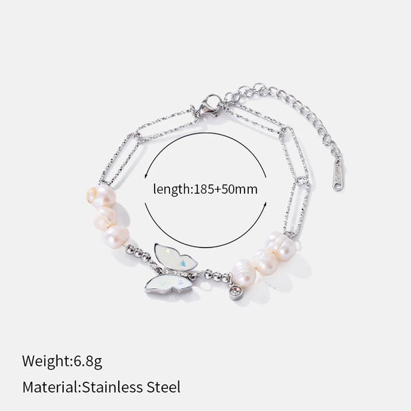 Wholesale Women's Light Luxury Geometric Stainless Steel Pearl Necklace With Polished Plating