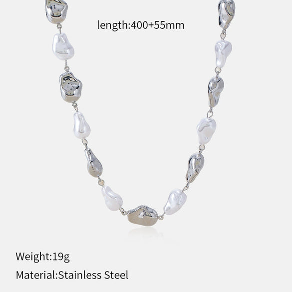 Wholesale Women's Light Luxury Geometric Stainless Steel Pearl Necklace With Polished Plating