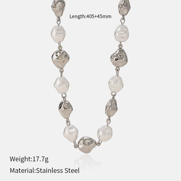Wholesale Women's Light Luxury Geometric Stainless Steel Pearl Necklace With Polished Plating