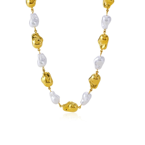 Wholesale Women's Light Luxury Geometric Stainless Steel Pearl Necklace With Polished Plating