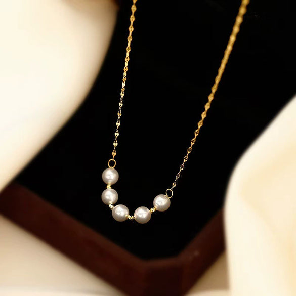 Wholesale Women's Light Luxury Geometric Stainless Steel Pearl Pendant Necklace With Electroplating And Paperclip Chain