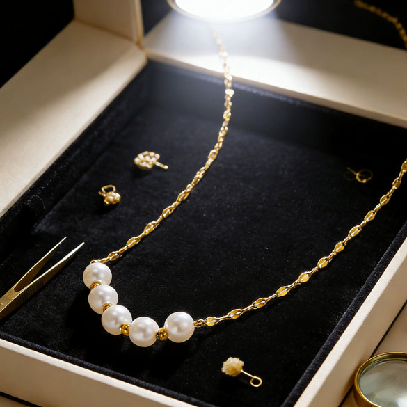 Wholesale Women's Light Luxury Geometric Stainless Steel Pearl Pendant Necklace With Electroplating And Paperclip Chain