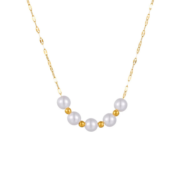 Wholesale Women's Light Luxury Geometric Stainless Steel Pearl Pendant Necklace With Electroplating And Paperclip Chain