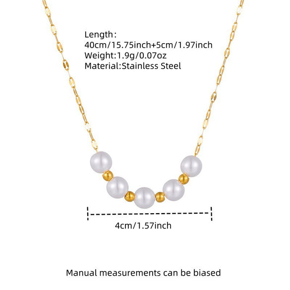 Wholesale Women's Light Luxury Geometric Stainless Steel Pearl Pendant Necklace With Electroplating And Paperclip Chain