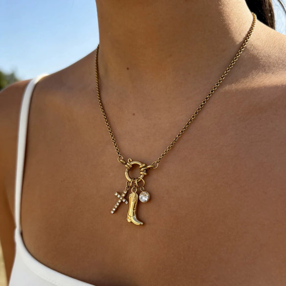 Wholesale Women's Light Luxury Geometric Stainless Steel Polished Plating Cross Boot Pendant Necklace