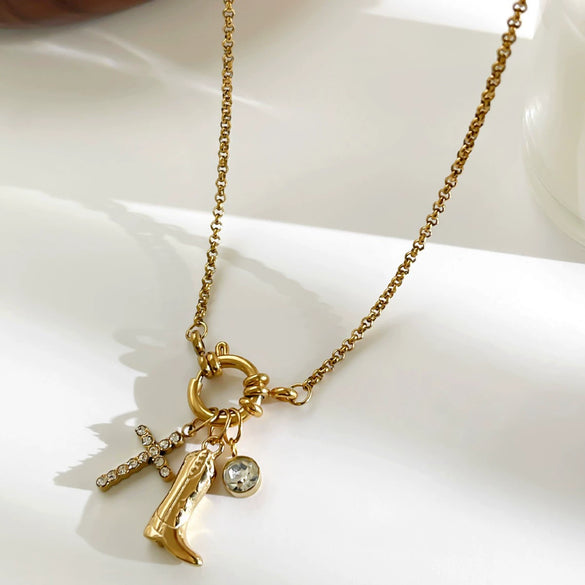 Wholesale Women's Light Luxury Geometric Stainless Steel Polished Plating Cross Boot Pendant Necklace