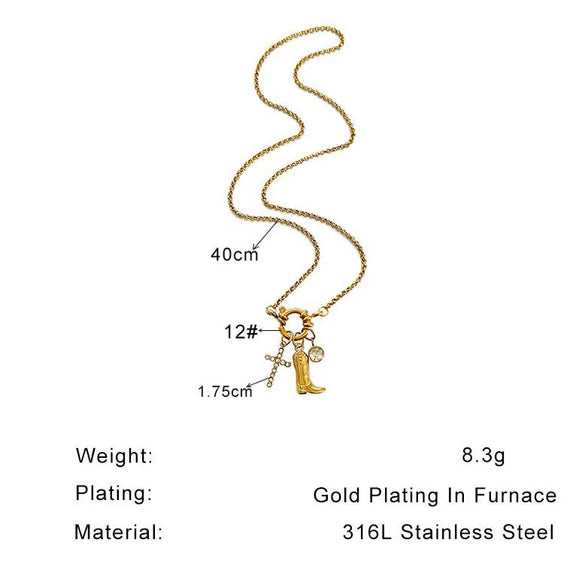 Wholesale Women's Light Luxury Geometric Stainless Steel Polished Plating Cross Boot Pendant Necklace
