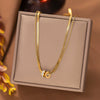 Wholesale Women's Light Luxury Geometric Stainless Steel Polished Plating Doublecircle Zirconinlaid Doublering Pendant Doublelayer Snake Bone Necklace