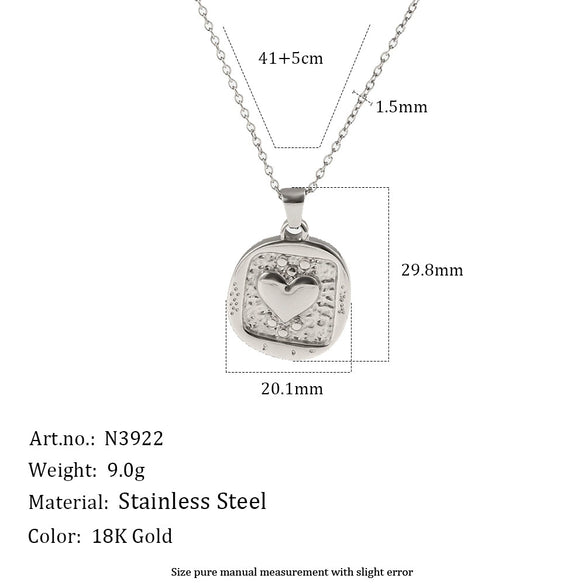 Wholesale Women's Light Luxury Geometric Stainless Steel Pvd Furnace Vacuum Real Gold Plated Hammered Texture Square Pink Diamond Heart Pendant Necklace