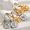 Wholesale Women's Light Luxury Geometric Stainless Steel Pvd Furnace Vacuum Real Gold Plated Hammered Texture Square Pink Diamond Heart Pendant Necklace