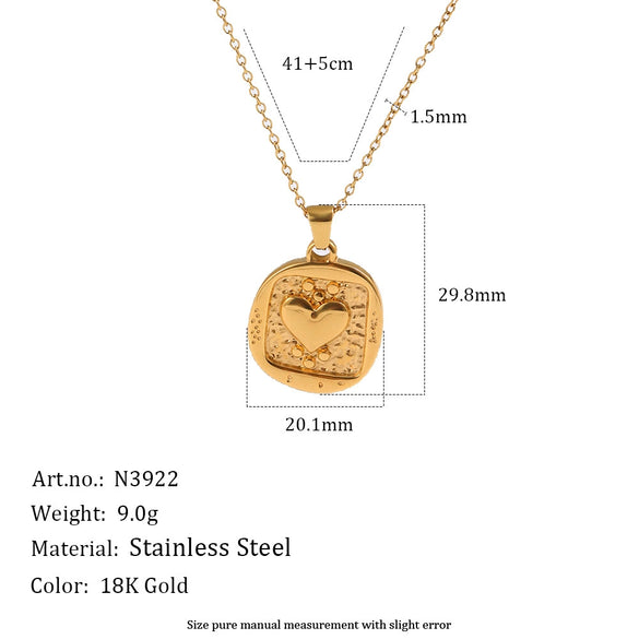 Wholesale Women's Light Luxury Geometric Stainless Steel Pvd Furnace Vacuum Real Gold Plated Hammered Texture Square Pink Diamond Heart Pendant Necklace