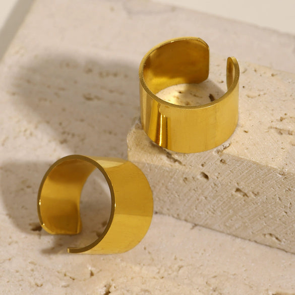 Wholesale Women's Light Luxury Geometric Stainless Steel Pvd Plated 18K Real Gold Ferris Wheel Wide Version Glossy Open Ring