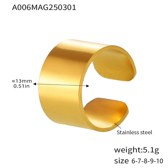 Wholesale Women's Light Luxury Geometric Stainless Steel Pvd Plated 18K Real Gold Ferris Wheel Wide Version Glossy Open Ring