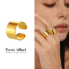 Wholesale Women's Light Luxury Geometric Stainless Steel Pvd Plated 18K Real Gold Ferris Wheel Wide Version Glossy Open Ring