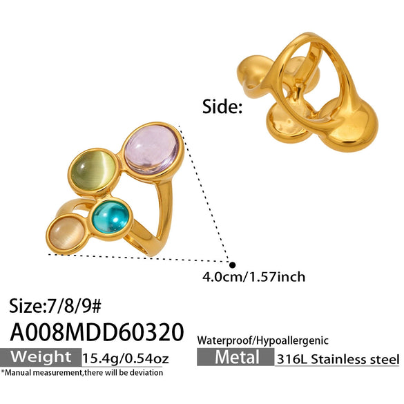 Wholesale Women's Light Luxury Geometric Stainless Steel Ring Set With Cat's Eye Stone Pvd Real Gold Plated Fashion Jewelry