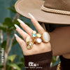 Wholesale Women's Light Luxury Geometric Stainless Steel Ring Set With Cat's Eye Stone Pvd Real Gold Plated Fashion Jewelry