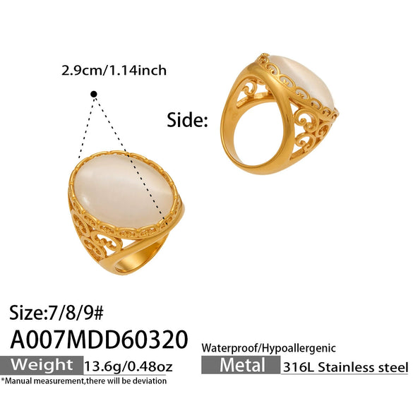 Wholesale Women's Light Luxury Geometric Stainless Steel Ring Set With Cat's Eye Stone Pvd Real Gold Plated Fashion Jewelry