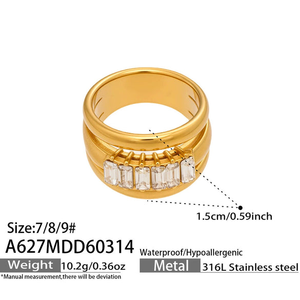 Wholesale Women's Light Luxury Geometric Stainless Steel Ring Set With Glass Stones And Electroplating Design