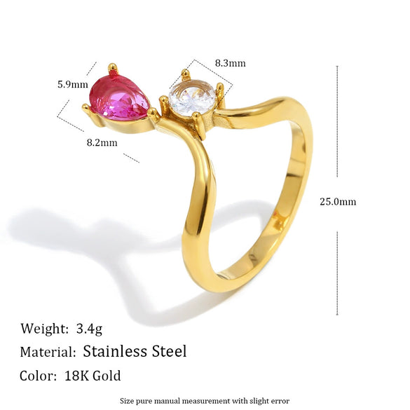 Wholesale Women's Light Luxury Geometric Stainless Steel Vacuum Plated Crown Water Drop Zircon Ring Bracelet