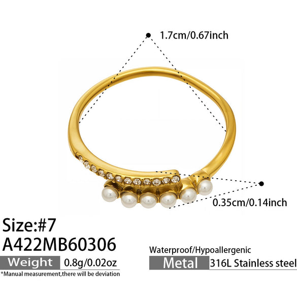 Wholesale Women's Light Luxury Geometric Stainless Steel Vshaped Open Tail Ring Set Gold Plated With 5A Zircon