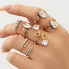 Wholesale Women's Light Luxury Geometric Stainless Steel Vshaped Open Tail Ring Set Gold Plated With 5A Zircon