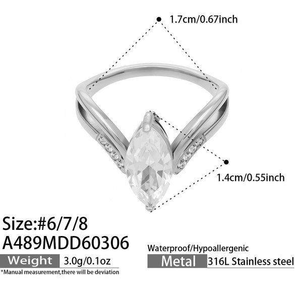 Wholesale Women's Light Luxury Geometric Stainless Steel Vshaped Open Tail Ring Set Gold Plated With 5A Zircon