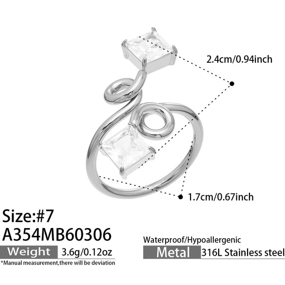 Wholesale Women's Light Luxury Geometric Stainless Steel Vshaped Open Tail Ring Set Gold Plated With 5A Zircon