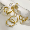 Wholesale Women's Light Luxury Geometric Stainless Steel Vshaped Open Tail Ring Set Gold Plated With 5A Zircon