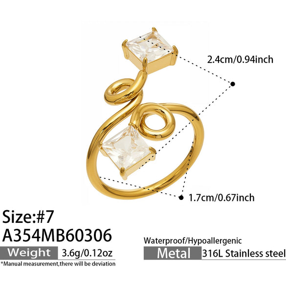Wholesale Women's Light Luxury Geometric Stainless Steel Vshaped Open Tail Ring Set Gold Plated With 5A Zircon
