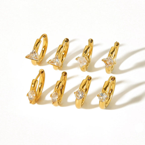 Wholesale Women's Light Luxury Geometric Stainless Steel Zircon Earrings With Electroplating